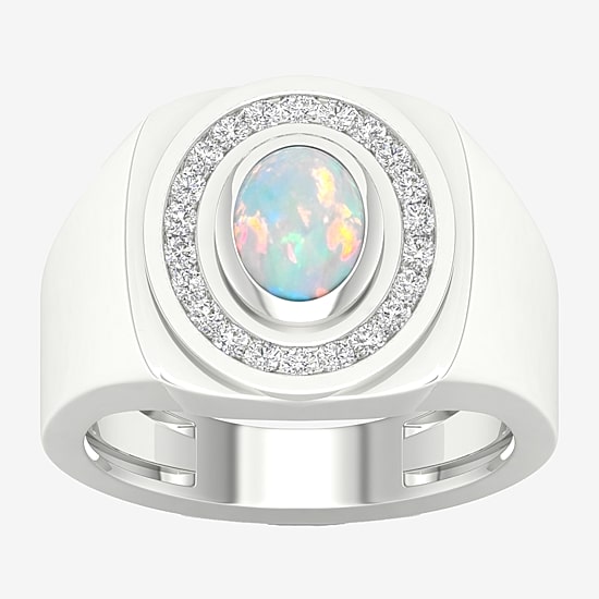 Mens Lab Created White Opal Sterling Silver Fashion Ring