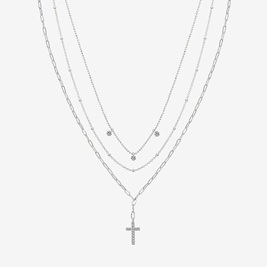 Gratitude & Grace Faith Trio Womens Crystal Pure Silver Over Brass Cross 3-pc. Necklace Set