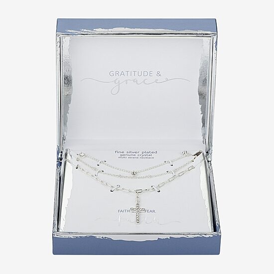 Gratitude & Grace Faith Trio Womens Crystal Pure Silver Over Brass Cross 3-pc. Necklace Set