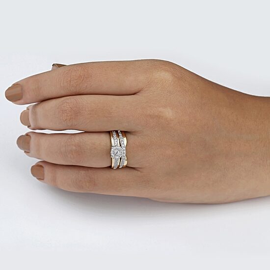 Unisex Adult 1/3 CT. T.W. Natural White Diamond 10K Two Tone Gold Side Stone Halo Bridal Set