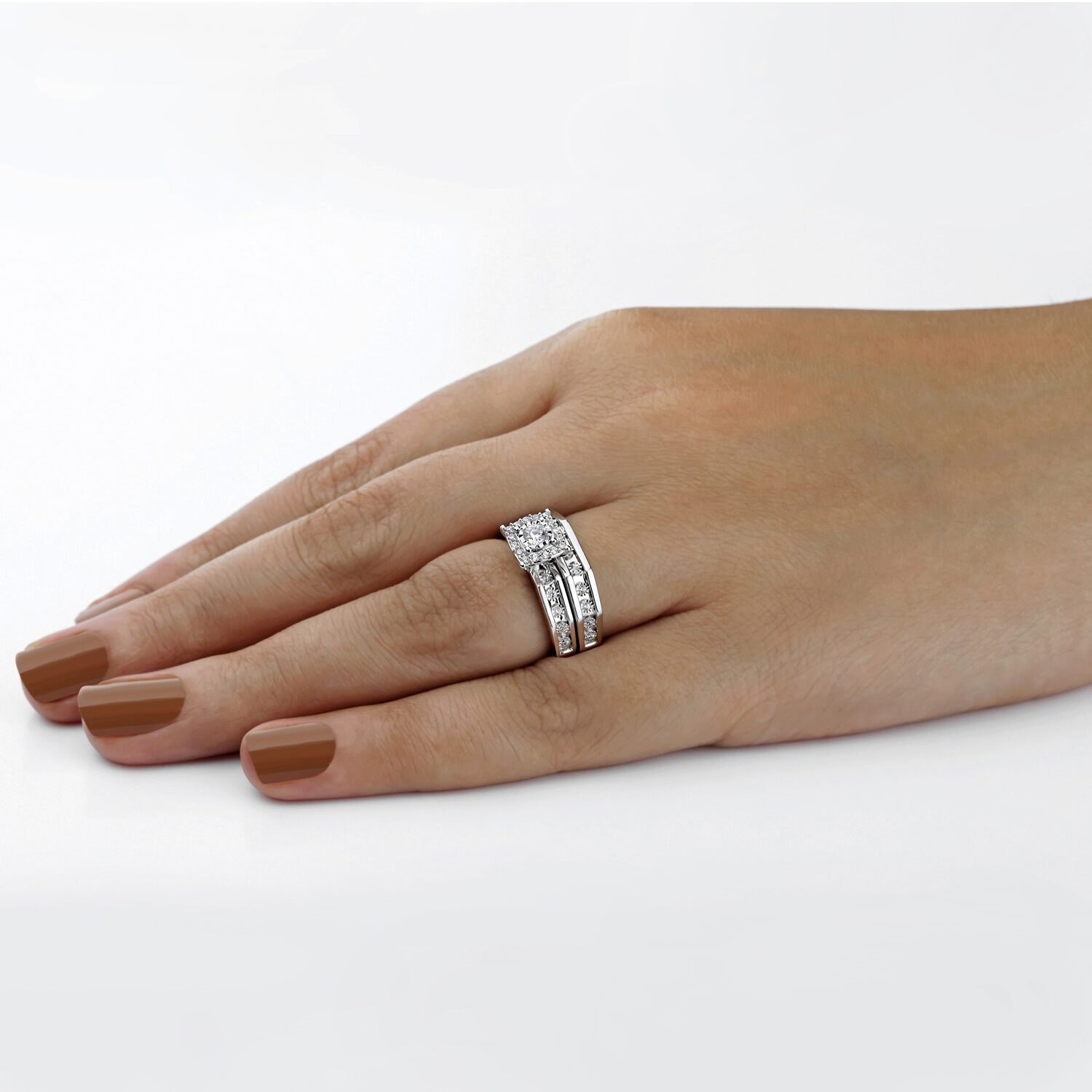 Unisex Adult 3/8 CT. T.W. Natural White Diamond 10K Gold Halo Side Stone Ring Set