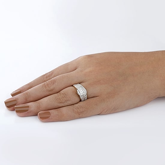 Unisex Adult 1/2 CT. T.W. Natural White Diamond 10K Two Tone Gold Side Stone Halo Bridal Set