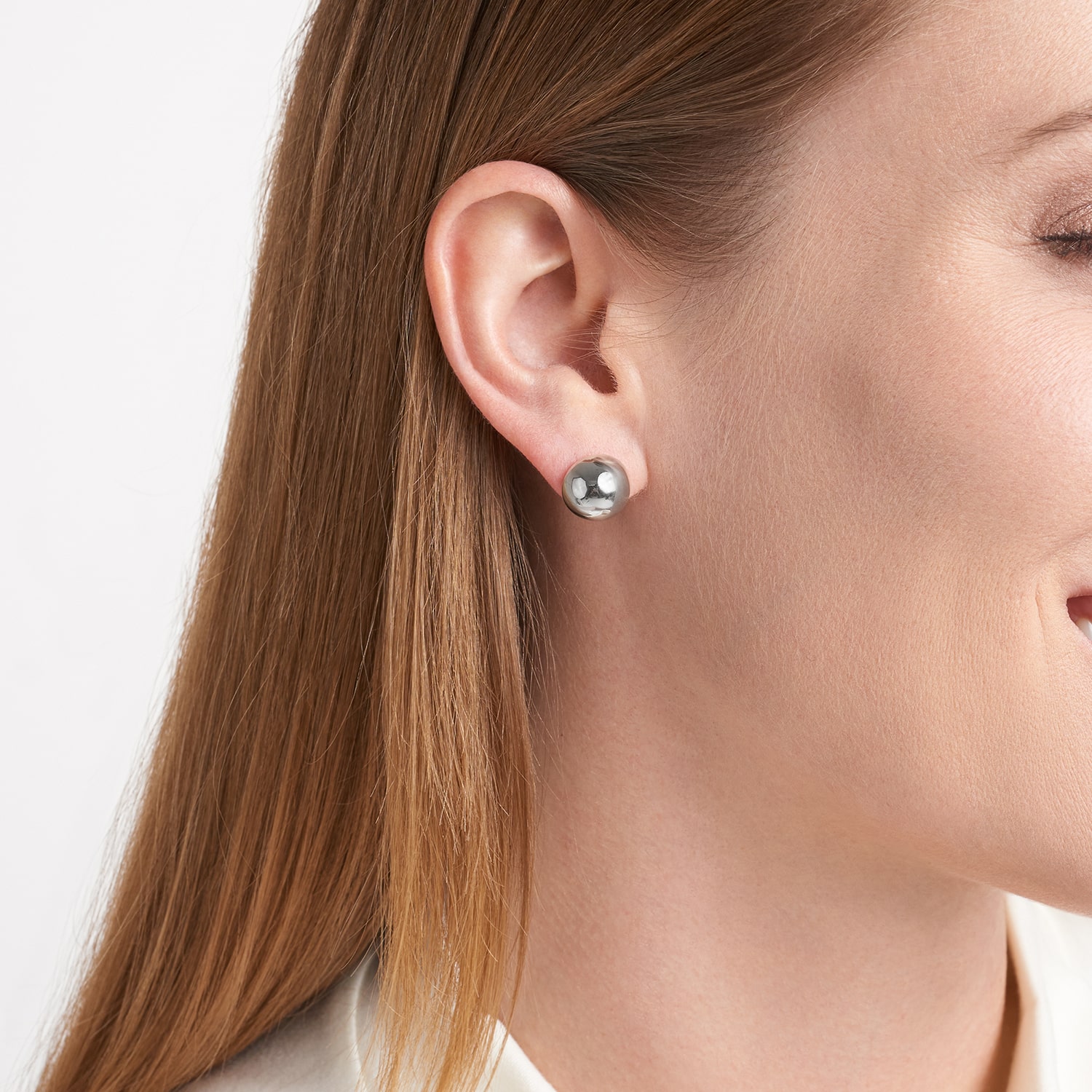 Sterling Silver Half Bead Stud Earrings