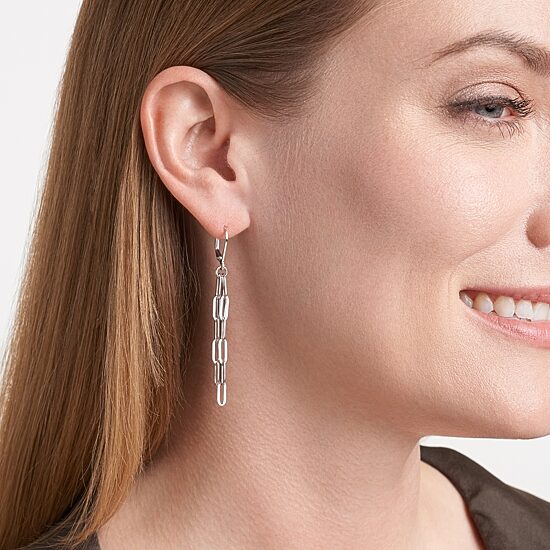 Womens Sterling Silver Paperclip Drop Earrings