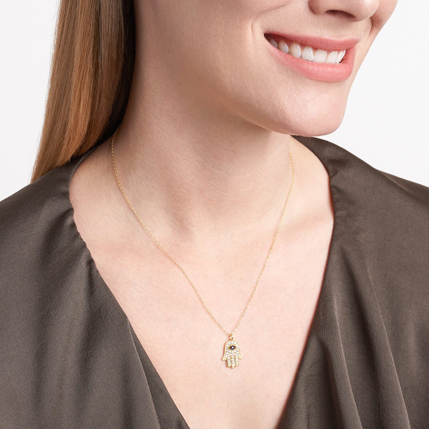 Womens 1/2 CT. T.W. Multi Color Cubic Zirconia 18K Gold Over Silver Hamsa 18 Inch Pendant Necklace