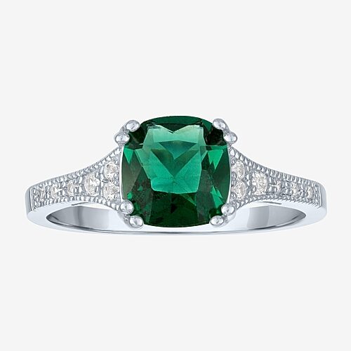 Gemstone Sterling Silver Cushion Cocktail Ring, 9, Emerald
