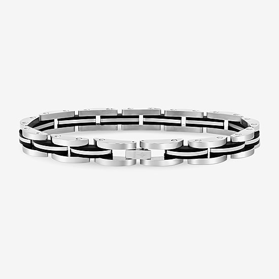 Mens Stainless Steel & Black IP Link Bracelet
