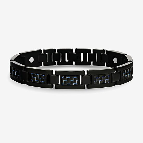 Mens Black Titanium with Blue Carbon Fiber Inlay Bracelet