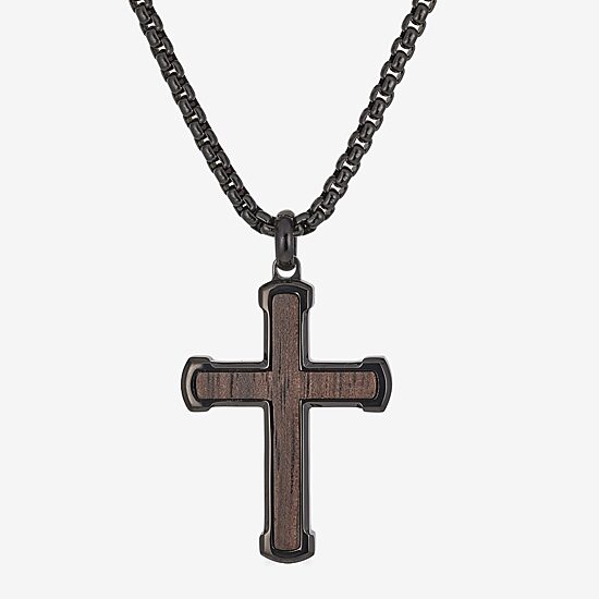 Mens Stainless Steel Cross 24 Inch Pendant Necklace