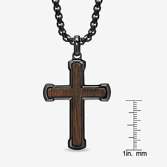 Mens Stainless Steel Cross 24 Inch Pendant Necklace