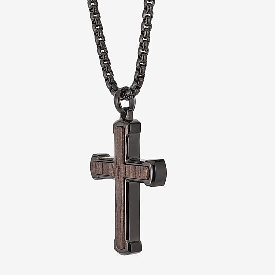 Mens Stainless Steel Cross 24 Inch Pendant Necklace