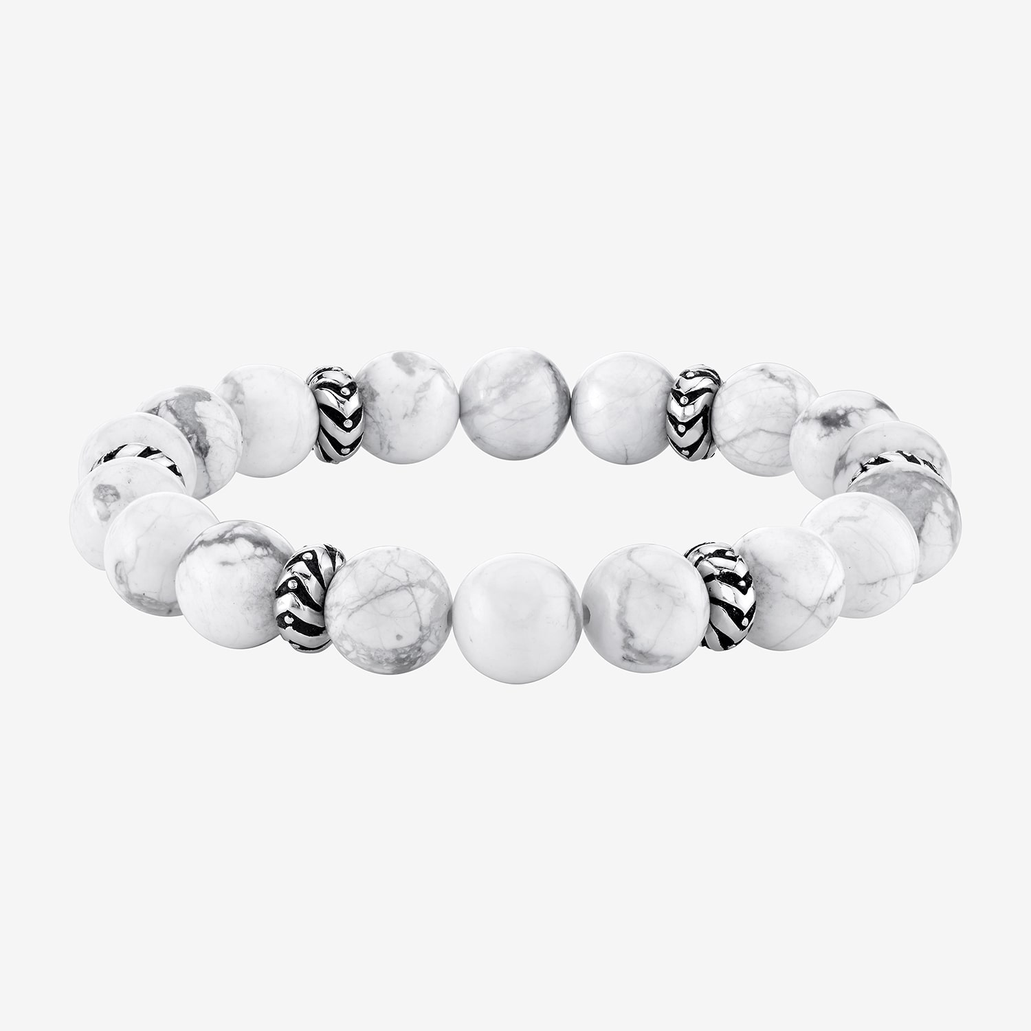 Mens White Howlite Sterling Silver Beaded Bracelet