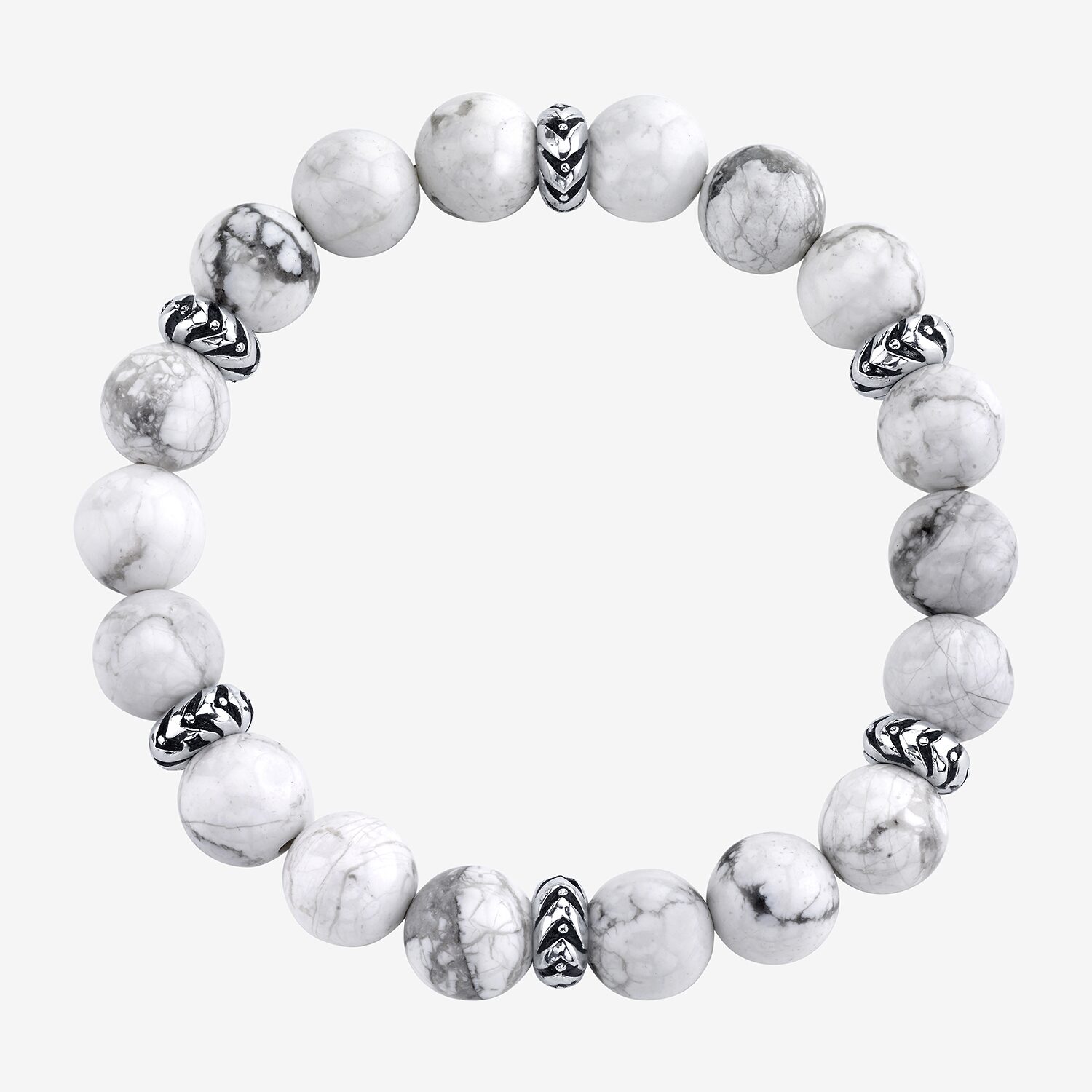 Mens White Howlite Sterling Silver Beaded Bracelet