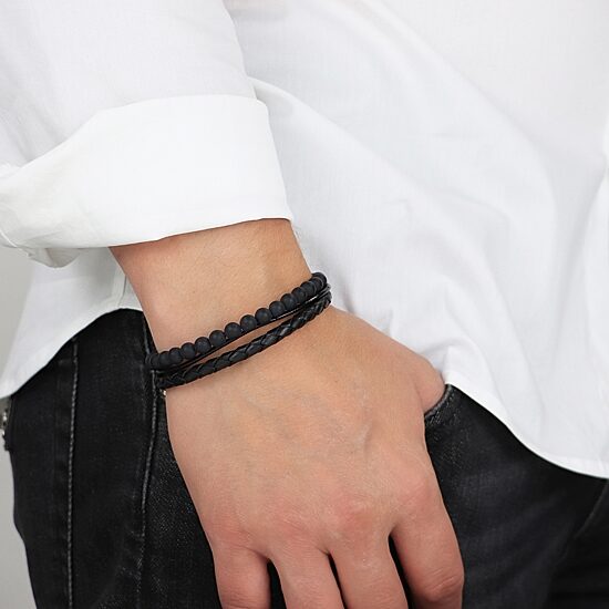 Mens Stainless Steel Beaded Bracelet