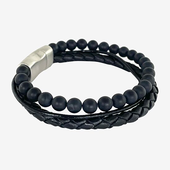Mens Stainless Steel Beaded Bracelet