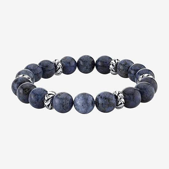 Mens Blue Sterling Silver Beaded Bracelet