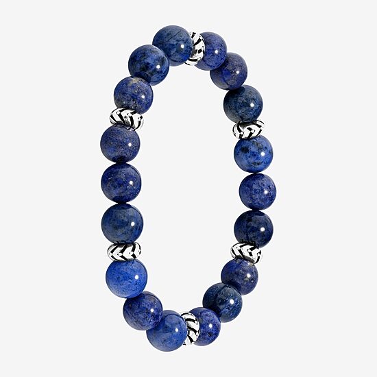 Mens Blue Sterling Silver Beaded Bracelet