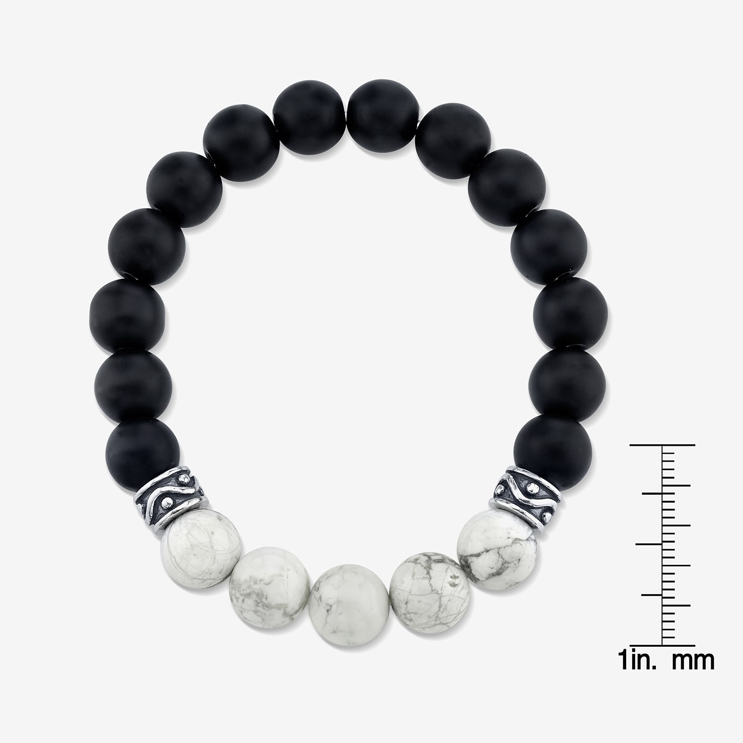 Mens Black Agate Sterling Silver Beaded Bracelet