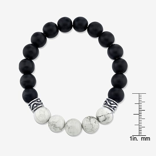 Mens Black Agate Sterling Silver Beaded Bracelet