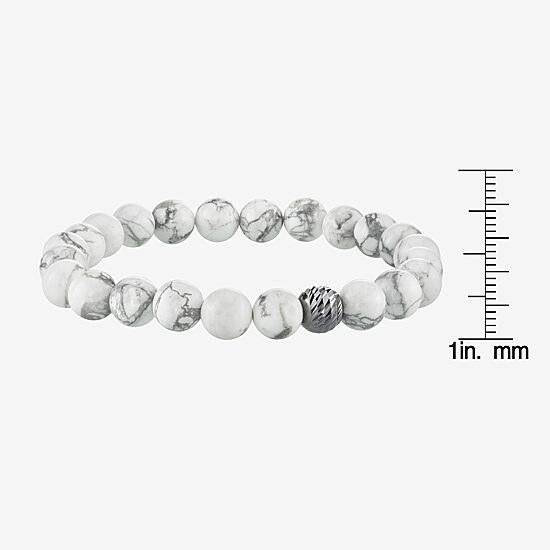 Mens White Howlite Sterling Silver Beaded Bracelet