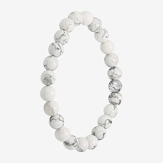 Mens White Howlite Sterling Silver Beaded Bracelet