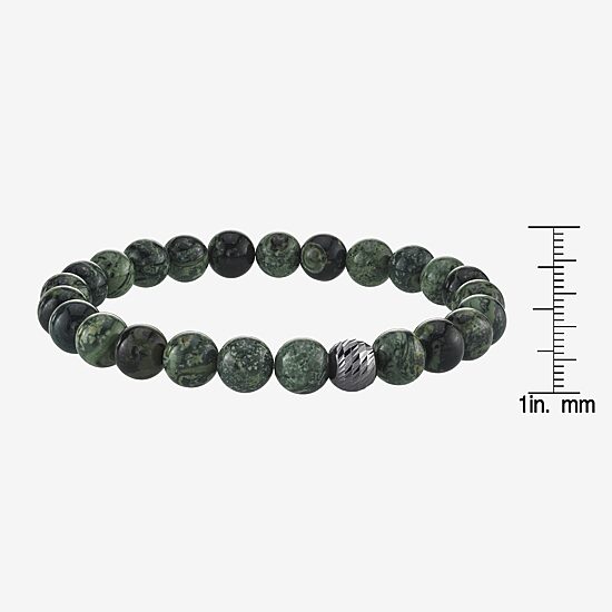 Mens Green Jasper Sterling Silver Beaded Bracelet