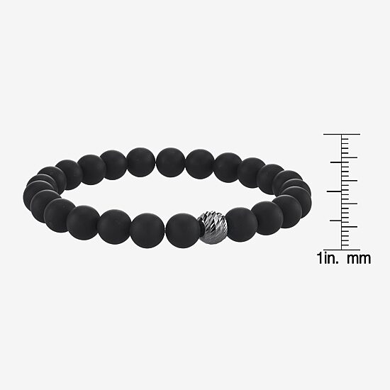 Mens Black Agate Sterling Silver Beaded Bracelet