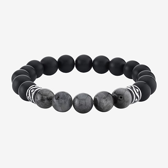Mens Multi Color Agate Sterling Silver Beaded Bracelet