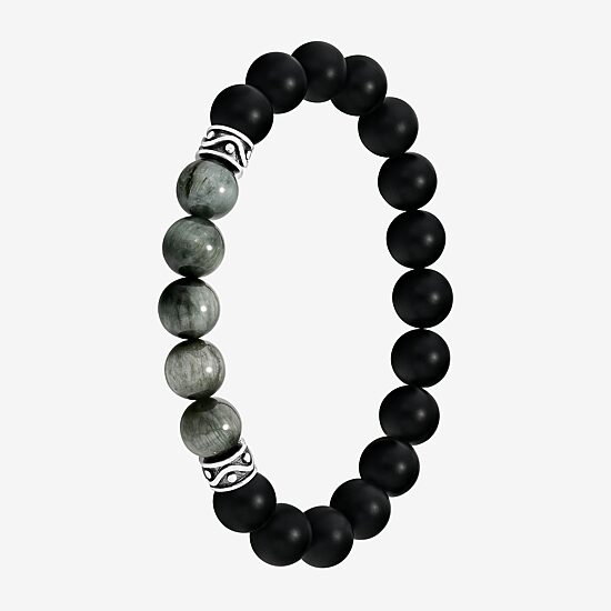 Mens Multi Color Agate Sterling Silver Beaded Bracelet