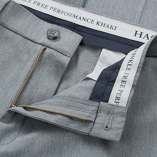 Haggar Wrinkle Free Performance Khaki Mens Comfort Waistband Slim Fit Flat Front Pant