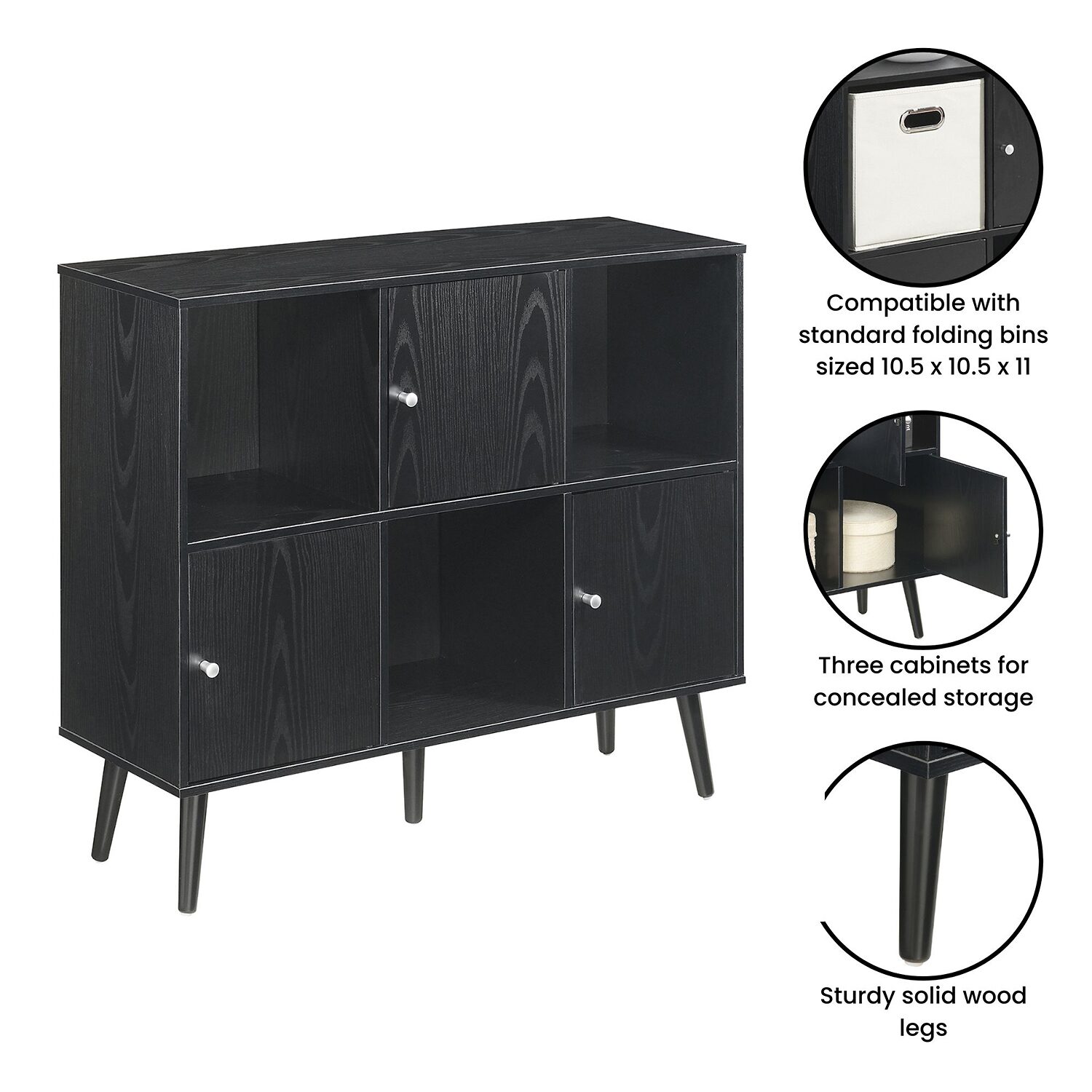 Xtra Storage Cube Organizer Sideboard Console Table with 3 Cubbies and Cabinets