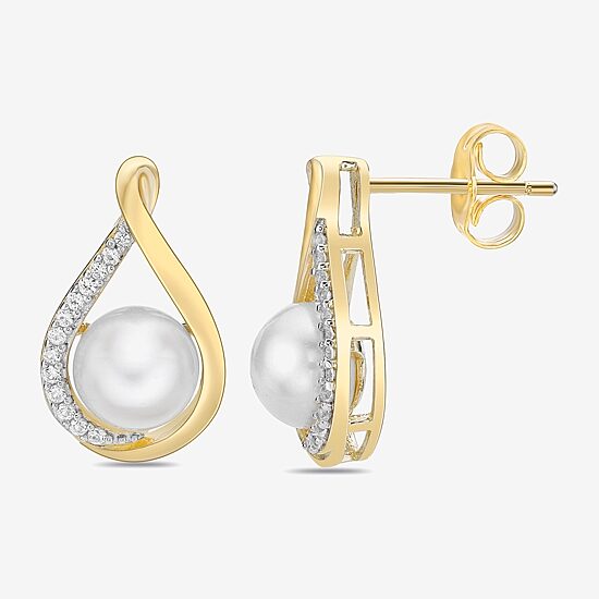 Womens White Cultured Freshwater Pearl 14K Gold Over Silver Drop Earrings