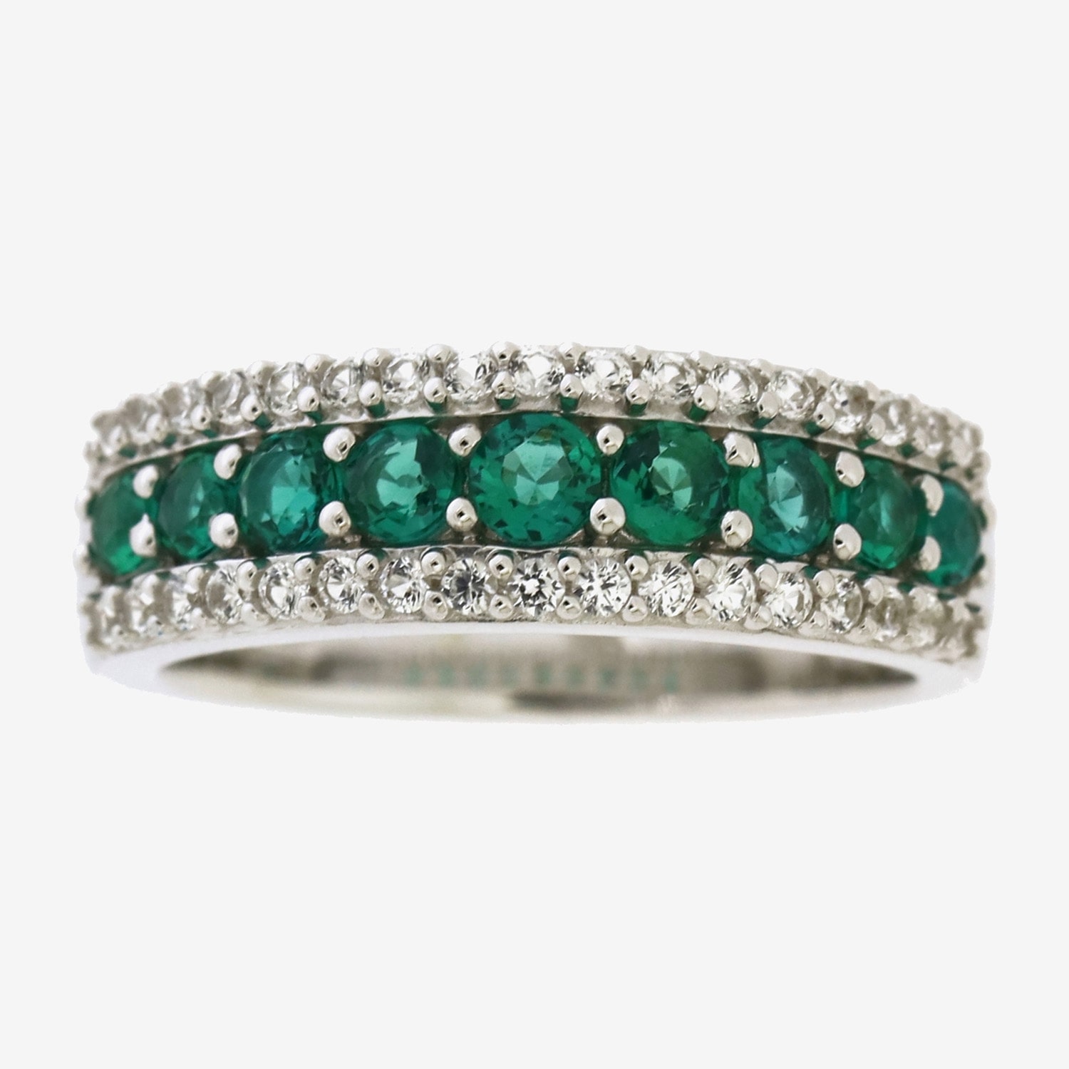 Womens Lab Created Green Emerald Sterling Silver Cocktail Ring