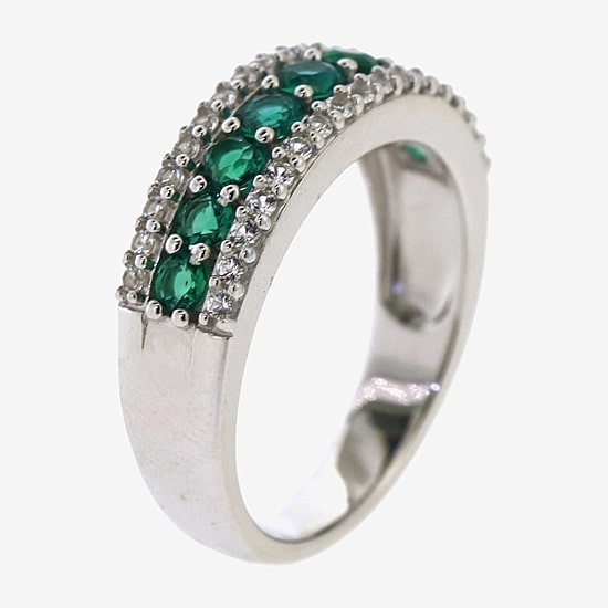 Womens Lab Created Green Emerald Sterling Silver Cocktail Ring