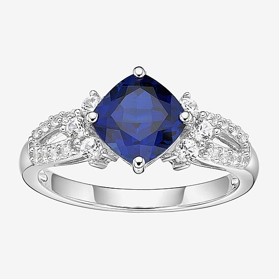Womens Lab Created Blue Sapphire Sterling Silver Cocktail Ring