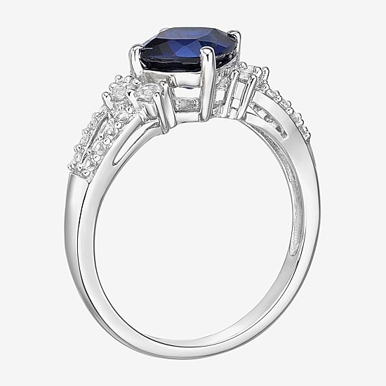 Womens Lab Created Blue Sapphire Sterling Silver Cocktail Ring