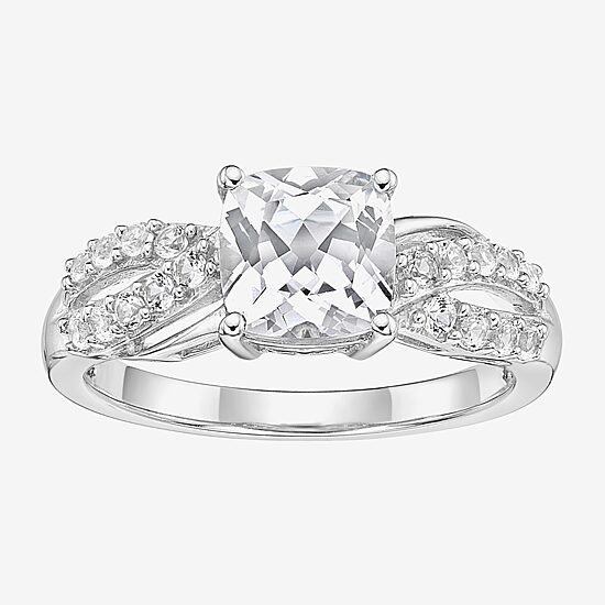 Womens Lab Created White Sapphire Sterling Silver Cocktail Ring