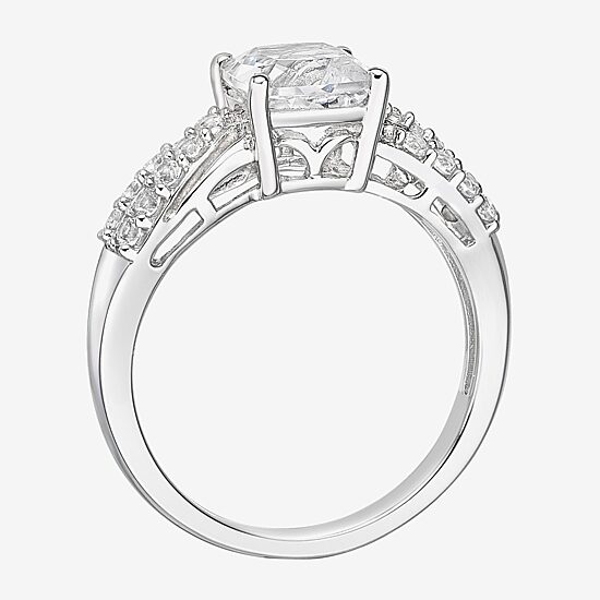 Womens Lab Created White Sapphire Sterling Silver Cocktail Ring