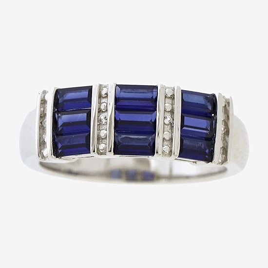 Womens 3.5MM Lab Created Blue Ceylon Sapphire Sterling Silver Band