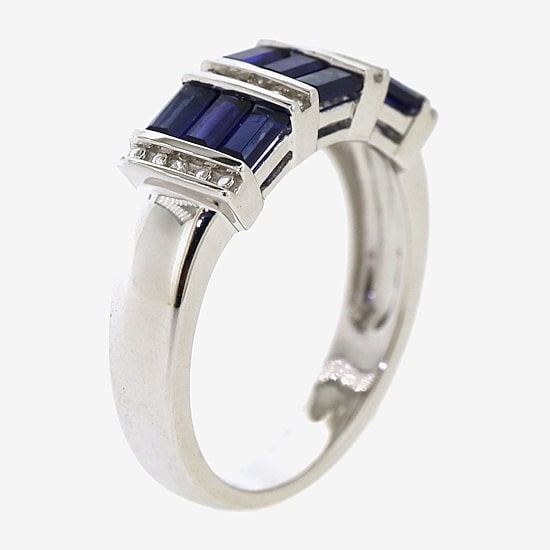 Womens 3.5MM Lab Created Blue Ceylon Sapphire Sterling Silver Band
