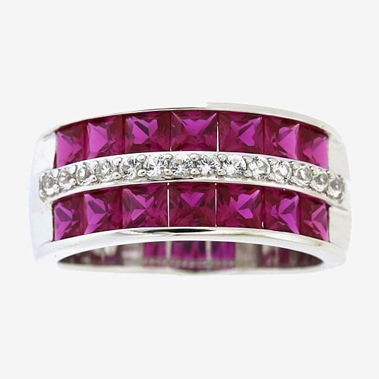 Womens 5MM Lab Created Red Ruby Sterling Silver Band