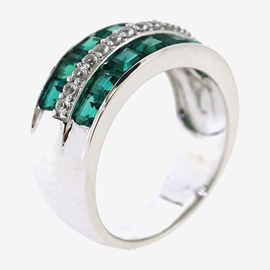 Womens 5MM Lab Created Green Emerald Sterling Silver Band