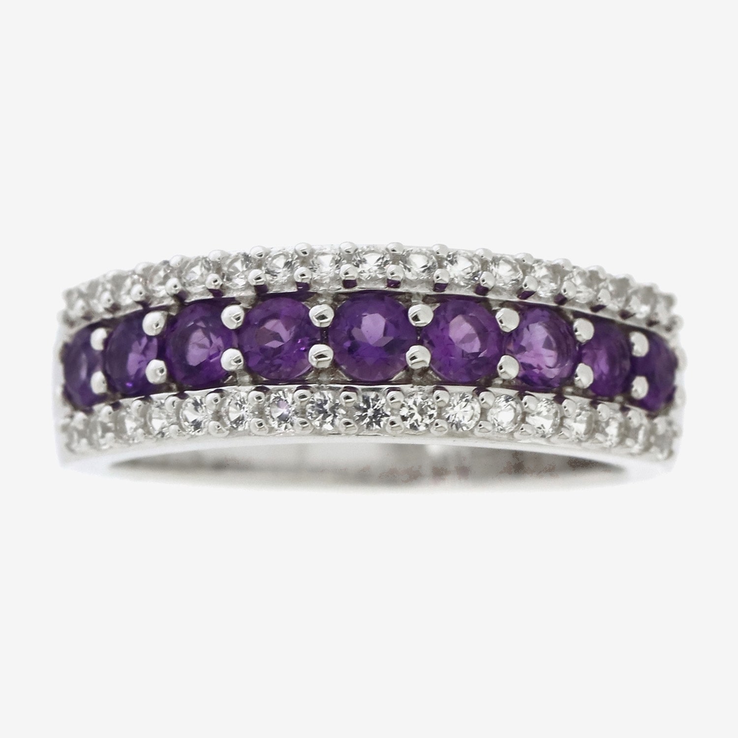 Womens Genuine Purple Amethyst Sterling Silver Band