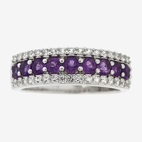 Womens Genuine Purple Amethyst Sterling Silver Band