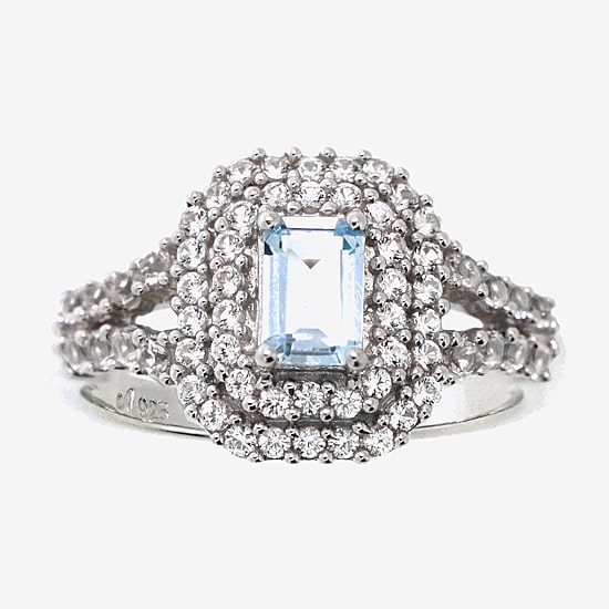 Womens Genuine Blue Aquamarine Sterling Silver Cocktail Ring