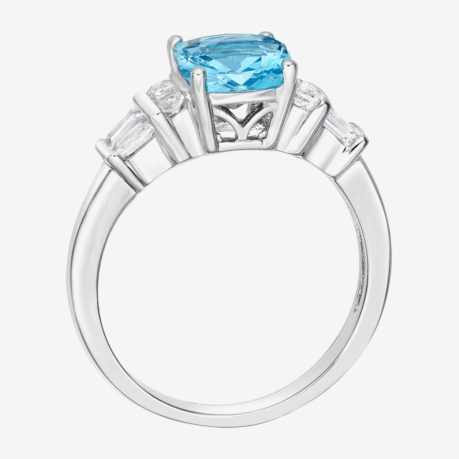 Genuine Blue Topaz & Lab-Created White Sapphire Sterling Silver 3-Stone Ring