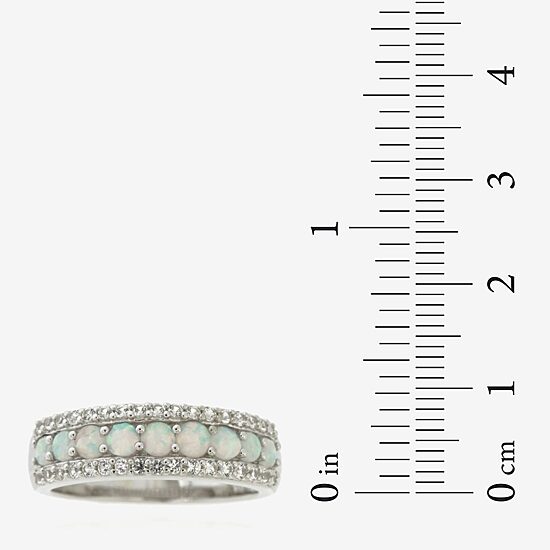Womens Lab Created White Opal Sterling Silver Band