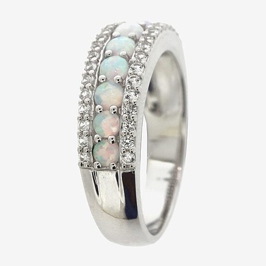 Womens Lab Created White Opal Sterling Silver Band