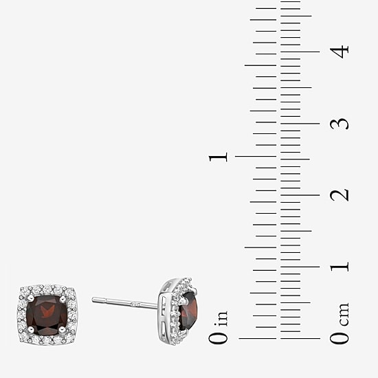 Genuine Red Garnet Sterling Silver Stud Earrings