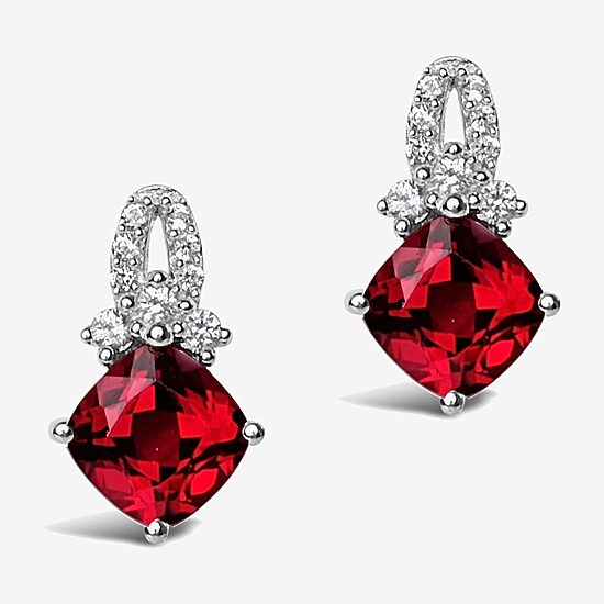 Lab Created Red Ruby Sterling Silver 13.5mm Diamond Stud Earrings